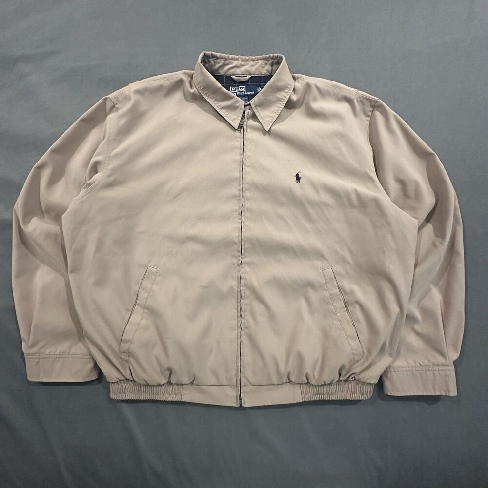 Vintage Polo Ralph Lauren Bomber Jacket Mens L Plaid Lined Bi Swing Beige Y2K